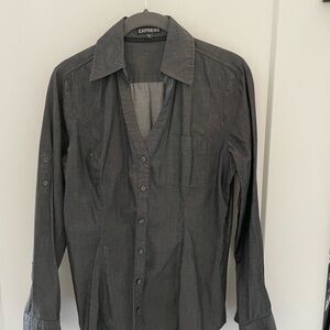 Express Women’s Dark Gray Button-Up Shirt